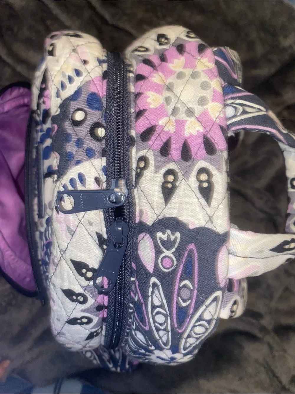Vera Bradley Quilted Mini Backpack in Navy, Purple & Pink Pattern